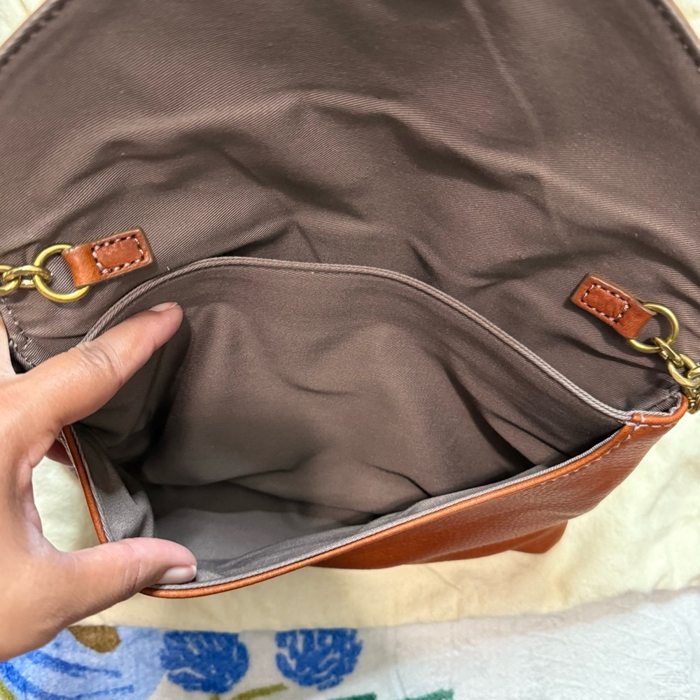 J. Crew Brown Cognac Brown Leather Clutch Shoulder Strap - Picture 9 of 10